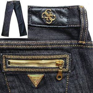 Guess Women's Boot Cut Jeans - Dark Blue with Gold Accents